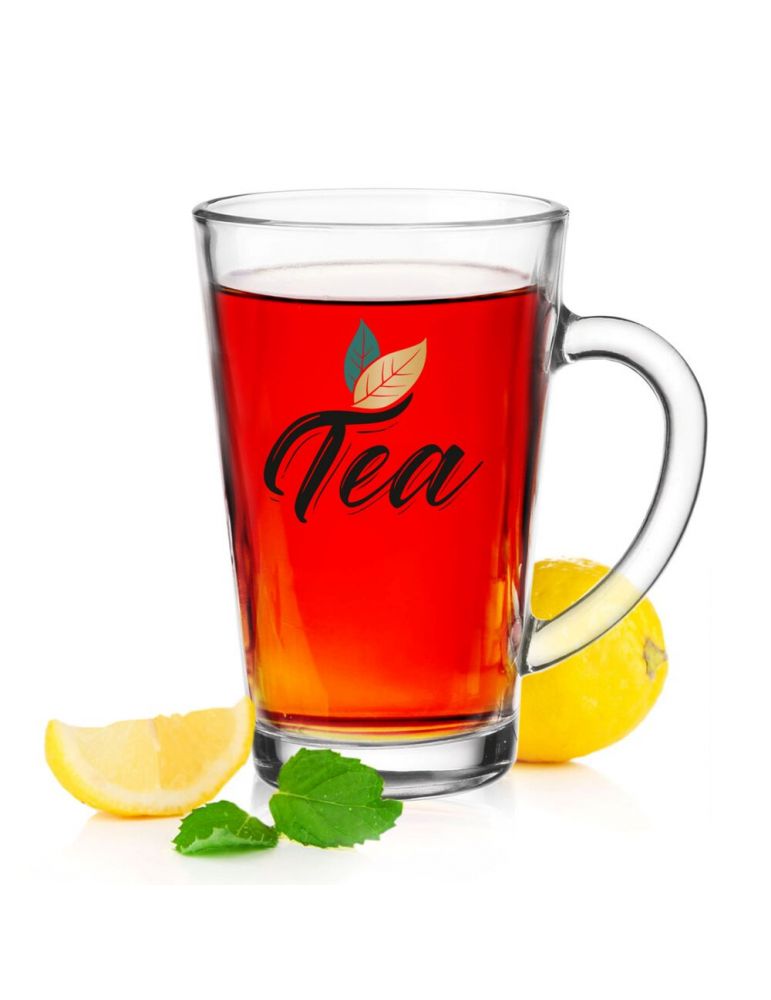 Kubek szklany IWO szklanka z uchem do herbaty z napisem TEA 300ml