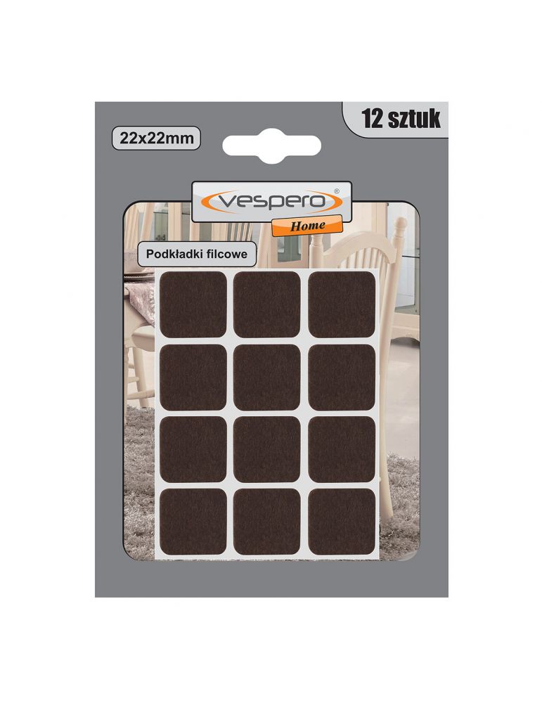 Podkładki filcowe 22x22mm kwadrat 12 sztuk samoklejące Vespero