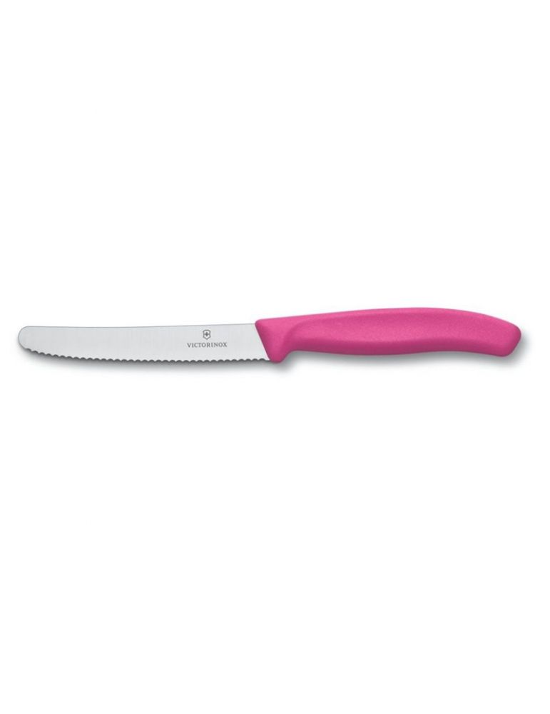 Nóż do pomidorów 11cm VICTORINOX różowy ząbkowany zaokrąglony