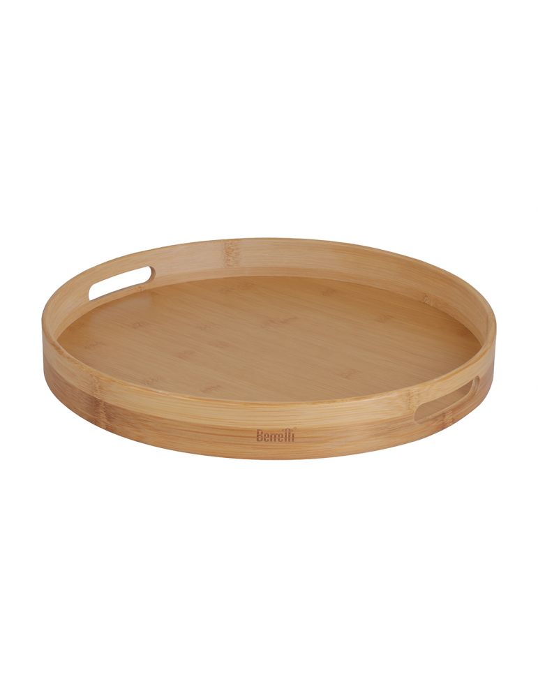 Drewniana tacka fi 40cm Berretti BR-0282 z bambusa uchwyty h5