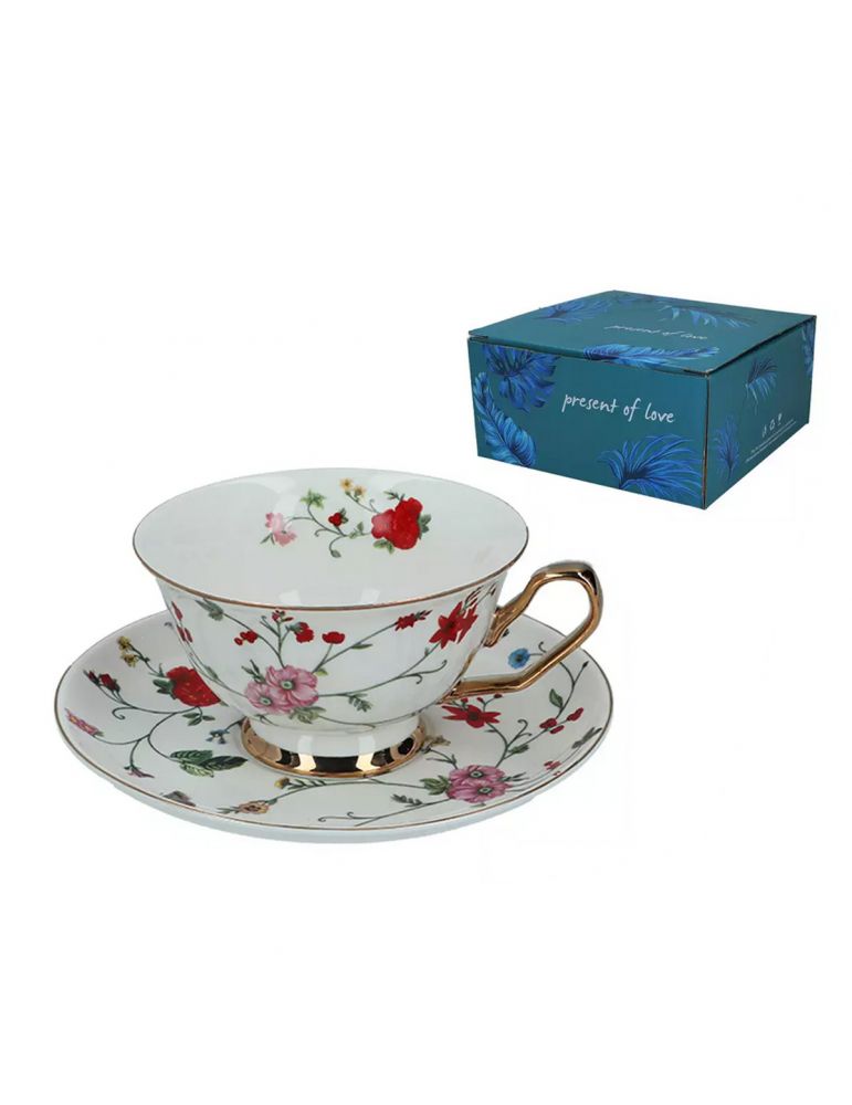 Filiżanka 200 ml + spodek 15 cm kwiaty CARMANI
