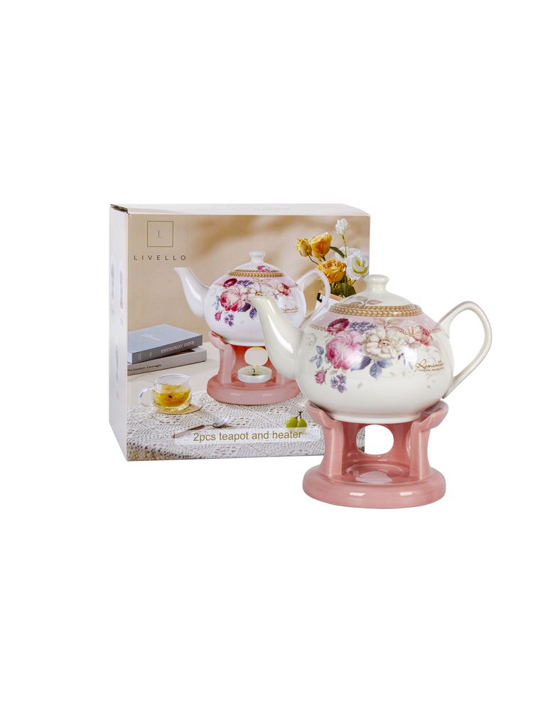 Czajniczek z podgrzewaczem róż porcelana 1L CR12-33 Carmani