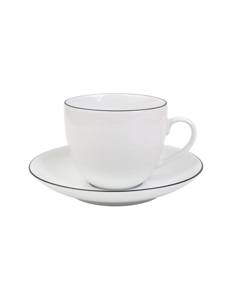 Bogucice Linea Base Black filiżanka 320 ml + spodek 16 cm z czarnym rantem