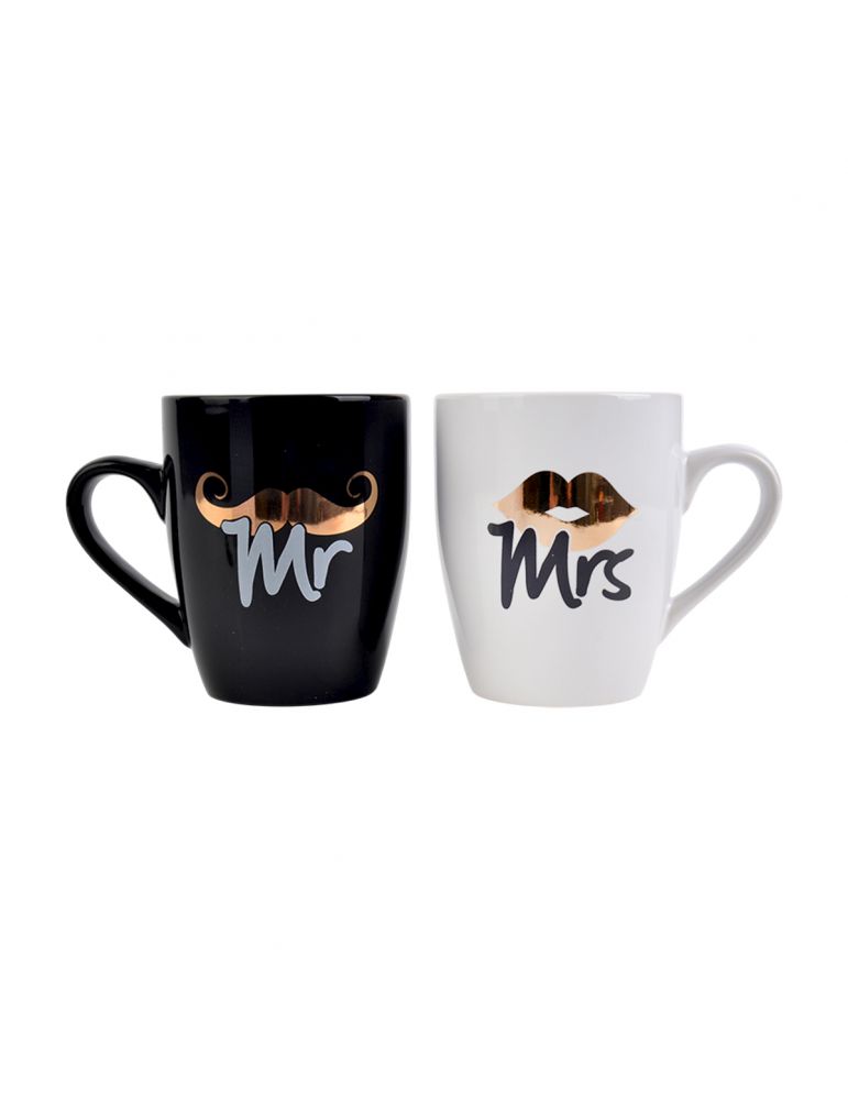 Zestaw 2 kubków Mr Mrs ceramiczne czarny biały dla pary prezent ślub rocznica małżeństwo