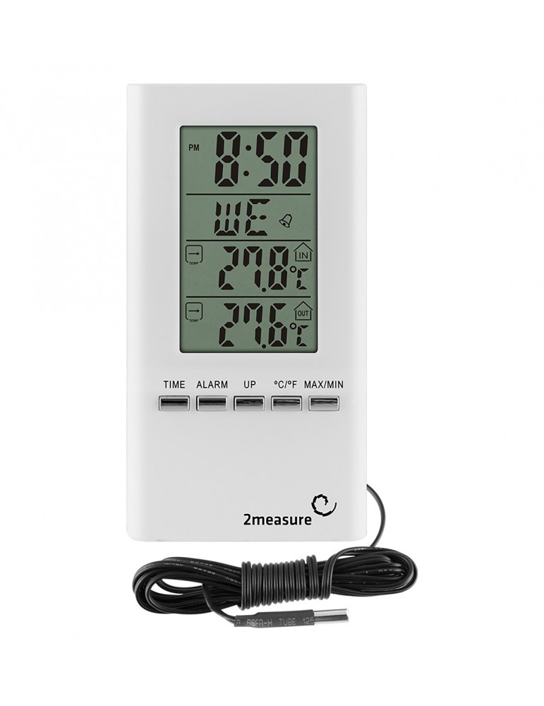 Termometr elektroniczny z zegarem biały wewnętrzny/ zewnętrzny. Browin