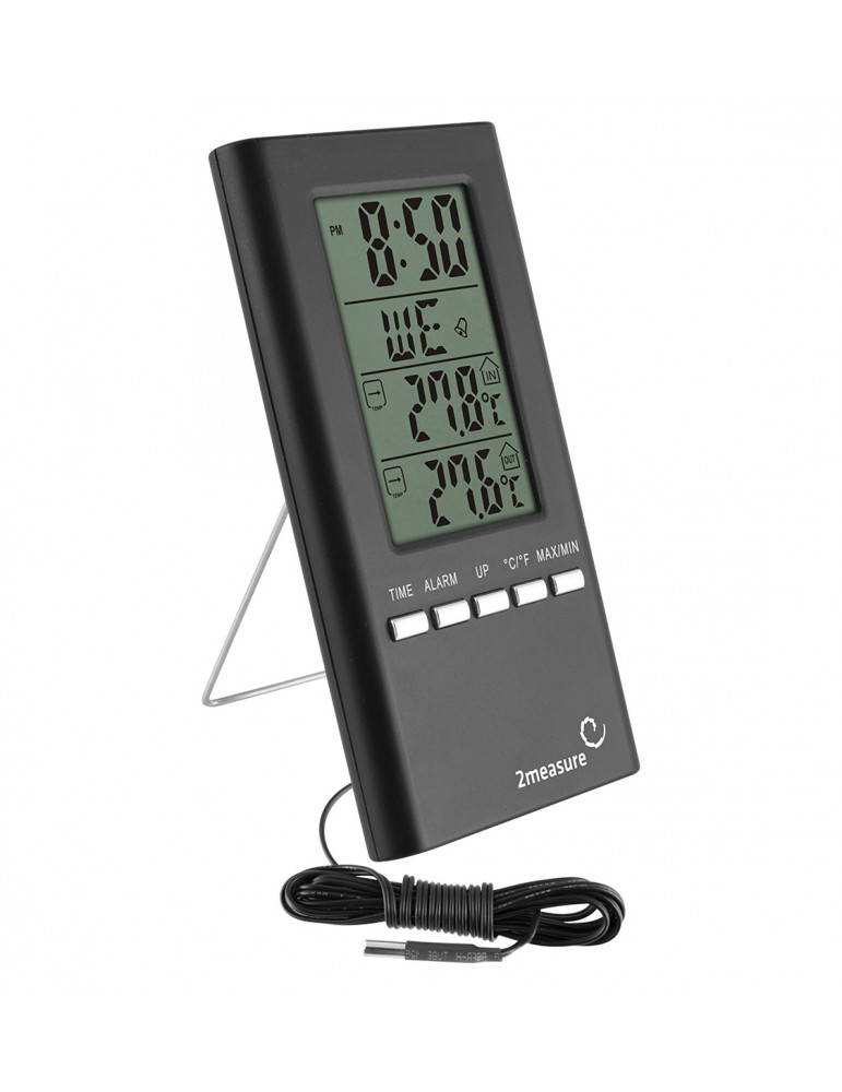 Termometr elektroniczny z zegarem wewnętrzny/ zewnętrzny czarny Browin