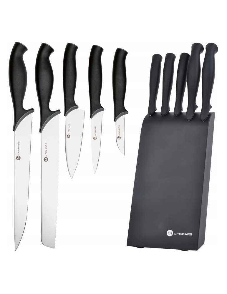 Fiskars Essential zestaw komplet 5 noży w czarnym bloku
