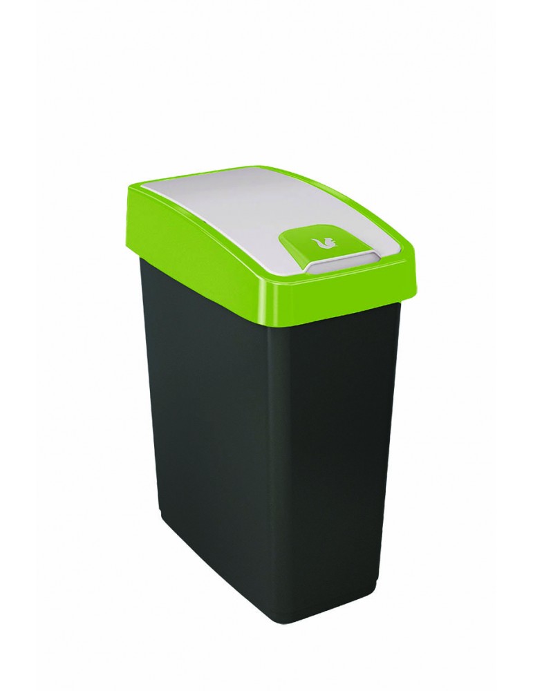 Kosz do segregacji śmieci odpadów pojemnik z zieloną pokrywą wąski 25L