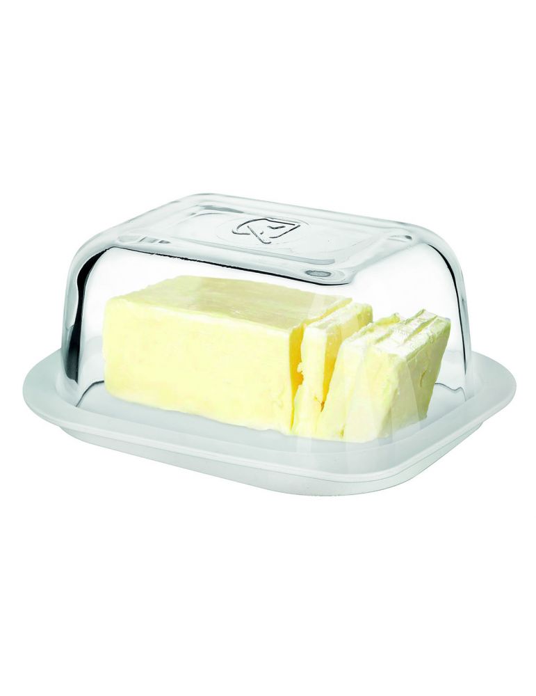 Maselnica maselniczka pojemnik na masło z pokrywą szklaną biała