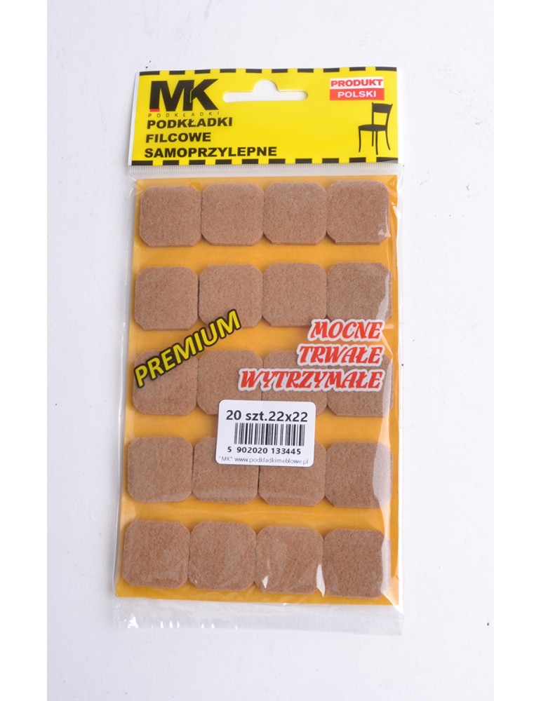 Podkładki filcowe do mebli krzeseł 22x22 mm brąz zestaw