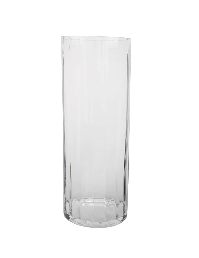 Wrześniak szklany wazon cylinder z pionowymi załamaniami w szkle